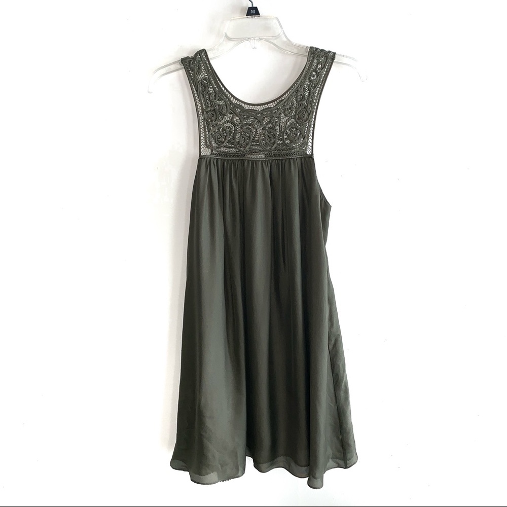 Anthropologie Leifsdottier Olive Green Silk Tank Dress Lace 10